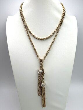 My Flat In London Jan Haedrich Lariat Tassel Fringe Necklace Crystals 48 in